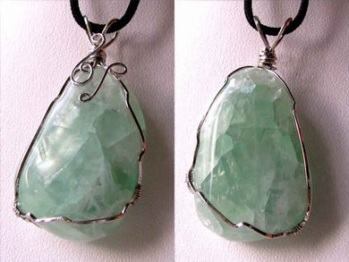 Hot! Seafoam Green Fluorite 925 Sterling Silver Wire-Wrapped Pendant 3059G - PremiumBead Primary Image 1