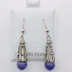 Sugilite Sterling Silver Drop Earrings | 1 1/2" Long | Purple | 1 Pair |