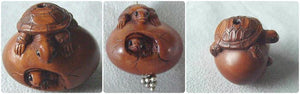 Terrific Carved Boxwood Turtle On Egg Ojime/Netsuke Bead | 21x21.5x17mm | Brown - PremiumBead Alternate Image 3