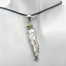 Load image into Gallery viewer, Exotic! Biwa Pearl Pendant Necklace with Peridot in Sterling Silver Setting - PremiumBead Primary Image 1
