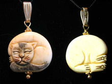 Load image into Gallery viewer, Cozy Kitty Cat Pendant Necklace | Scrimshaw Bone Pendant | 14k Gold Pendant
