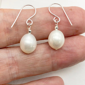 Pearl Dangle Sterling Silver Earrings| 1" Long | White | 10mm Pearl |