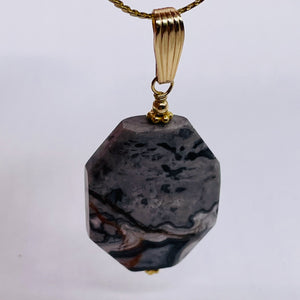 Picasso Jasper 14K Gold Filled Drop/Dangle | 1 3/4" Long | Gray/Black| 1 Pendant