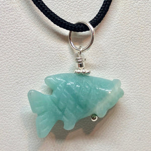 Swimmin'! Amazonite Fish Koi Sterling Silver Pendant | 1 1/8" Long | Blue | - PremiumBead Alternate Image 2