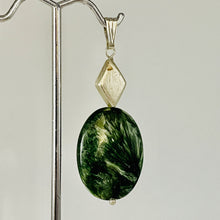 Load image into Gallery viewer, Seraphinite Drop Oval Sterling Silver Pendant | 2 1/4&quot; Long | Green White | 1 |
