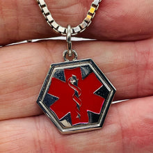 Load image into Gallery viewer, Medical Alert Sterling Silver Hexagon Pendant | 1 1/4&quot; Long | Red Silver | 1 |
