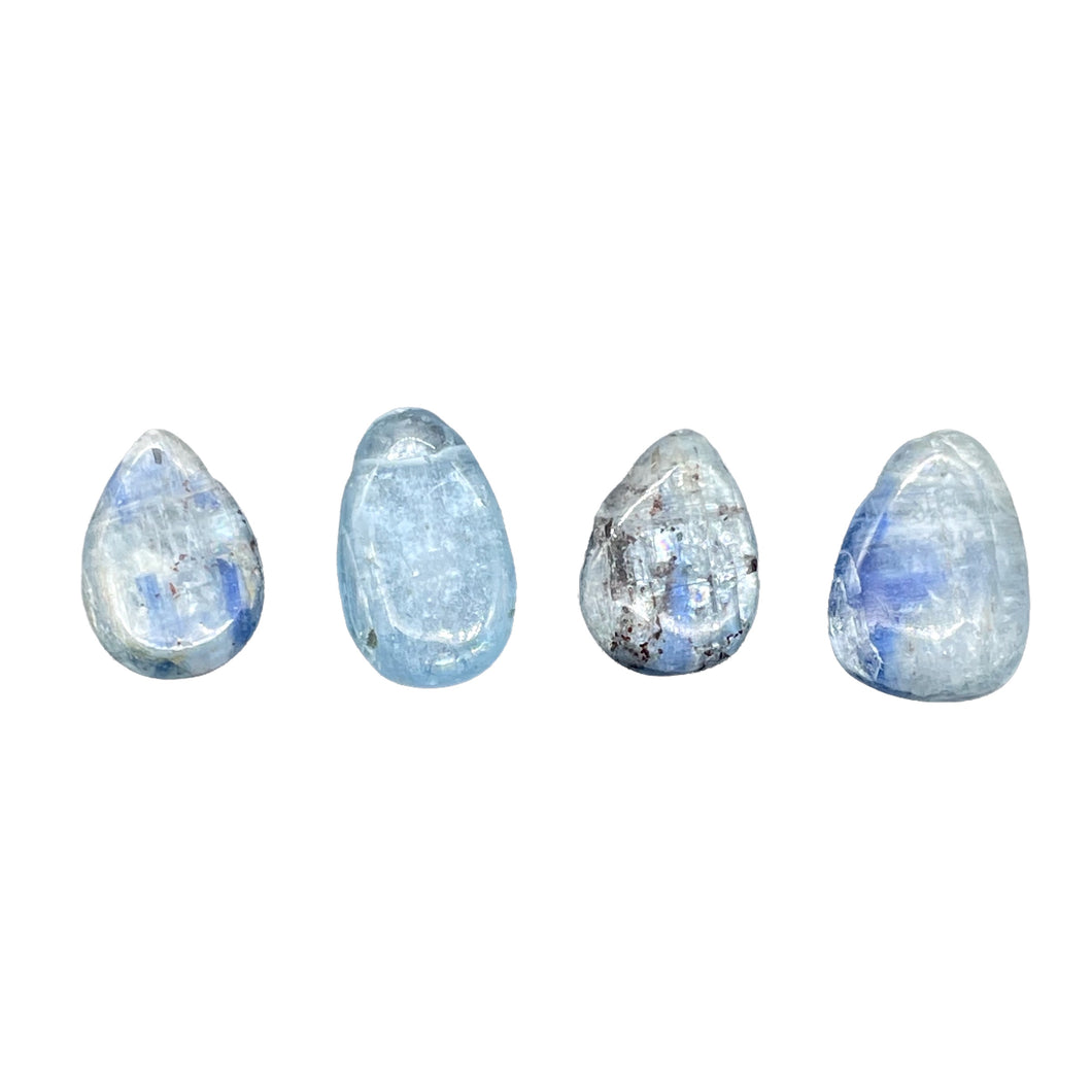 Kyanite Flat Briolette Teardrop Bead | 17x12x5-13x9x3.5mm| Blue/Silver| 4 Beads|