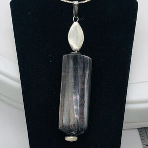 Hypersthene, Flat Rounded Rectangle Dangle Pendant | 2 1/2" Long | Black/Silver|
