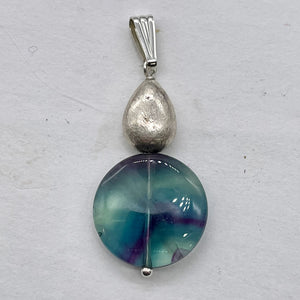 Fluorite Sterling Silver Striped Coin | 1 3/4" Long | Blue/Purple | 1 Pendant |