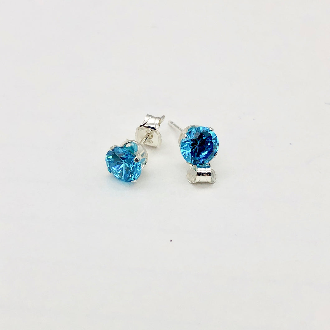 December Birthstone 5mm Lab Blue Zircon Sterling Silver Earrings - PremiumBead Primary Image 1