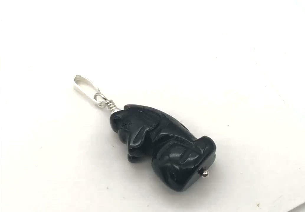 Howling Obsidian Wolf/Coyote Sterling Silverf Pendant | 1 7/16