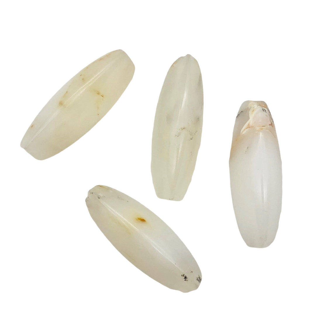 4 (Four) Pristine White Dendritic 28x10x10mm Opal Triangle cut Beads
