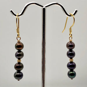 Dramatic Rainbow Red Cocoa Freshwater Pearl 14Kgf Earrings | 1 5/8" Long |