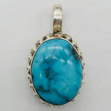 Load image into Gallery viewer, Turquoise Sterling Silver Native Oval Pendant | 1 1/4&quot; Long | Blue/Silver |
