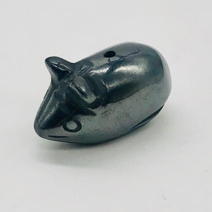 Two Carved Hematite Mouse Beads | 20.5x12x10.5 mm | Grey