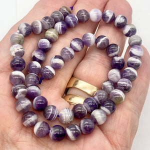 Amethyst Banded Round Beads Half Strand | 8mm | Purple/White | 26 Bead(s)