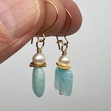 Load image into Gallery viewer, Hemimorphite and Pearl 14K Gold Filled Drop/Dangle Earrings| 1 1/4&quot; Long | Blue|
