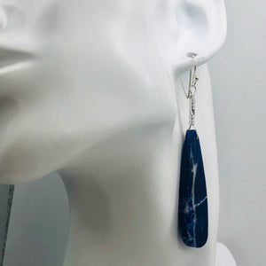 Sodalite Sterling Silver Teardrop | 3" Long | Blue/White | 1 Pair Earrings |