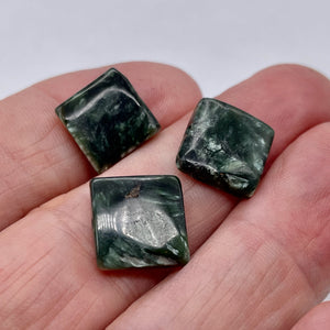 3 Russian Seraphinite 13x13mm Square Coin Beads 009576