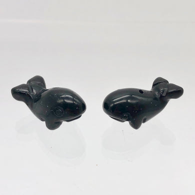 Carved Sea Animals 2 Obsidian Whale Beads | 21x12x10mm | Black - PremiumBead Primary Image 1