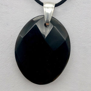 Stunning Faceted Onyx Sterling Silver Pendant| 40x30mm| Black| Oval | 1 Pendant| - PremiumBead Alternate Image 3