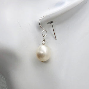 Pearl Dangle Sterling Silver Earrings| 1" Long | White | 10mm Pearl |
