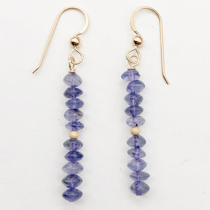 Vibrant Faceted Iolite Roundel Bead Dangling Earrings |Rose Gold | 1 3/4" Long |
