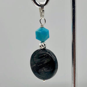 Hypersthene, Turquoise Drop Sterling Silver Pendant| 1 1/2" Long| Silvery, Blue|