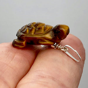 Adorable Tigereye Carved Turtle Sterling Silver Pendant | 1.25" (Long) |