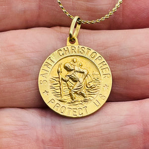 Saint Christopher 3 Gram 14K Round Medal | 1" Long | Gold | 1 Pendant |
