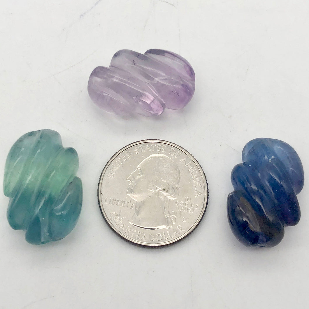 Magical! 3 Carved Fluorite Oval Beads - PremiumBead Primary Image 1