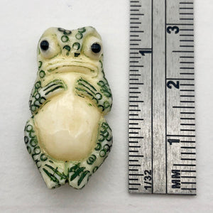 Waterbuffalo Bone Frog | 28x15x7mm | Green/Cream | 1 Bead - PremiumBead Alternate Image 6