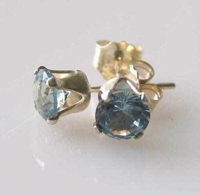 March! Round 5mm Created Aquamarine & 925 Sterling Silver Stud Earrings 10147C - PremiumBead Primary Image 1