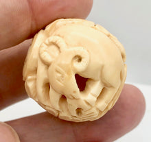 Load image into Gallery viewer, Cracked Chinese Zodiac Year of the Ram Bone Bead| 30mm| Cream| Round| 1 Bead | - PremiumBead Alternate Image 2
