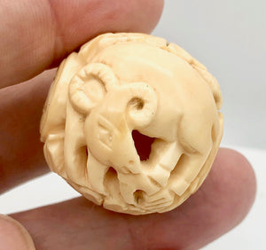 Cracked Chinese Zodiac Year of the Ram Bone Bead| 30mm| Cream| Round| 1 Bead | - PremiumBead Alternate Image 2