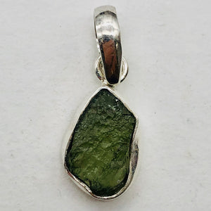 Moldavite Sterling Silver Drop | 1" Long | Green | 1 Pendant |