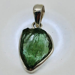 Moldavite Sterling Silver Drop | 1" Long | Green | 1 Pendant |