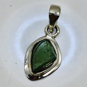 Moldavite Sterling Silver Drop | 1" Long | Green | 1 1" Long |