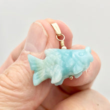 Load image into Gallery viewer, Swimmin&#39;! Amazonite Fish Koi 14Kgf Pendant |1 1/8&quot; Long | Blue | - PremiumBead Alternate Image 3
