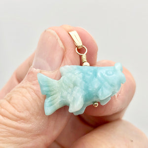 Swimmin'! Amazonite Fish Koi 14Kgf Pendant |1 1/8" Long | Blue | - PremiumBead Alternate Image 3