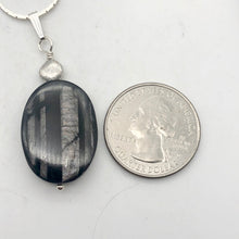 Load image into Gallery viewer, Hypersthene Sterling Silver Pendant |1 3/4 inch long | Silver-black | Oval | - PremiumBead Alternate Image 5
