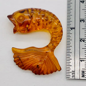 Leaping Carved Amber Fish | 32x25x9mm | Orange | 1 Figurine |
