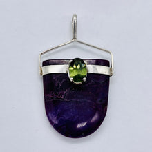 Load image into Gallery viewer, Sugilite Peridot Sterling Silver Oval Pendant | 1 1/2&quot; Long | Purple Green | 1 |
