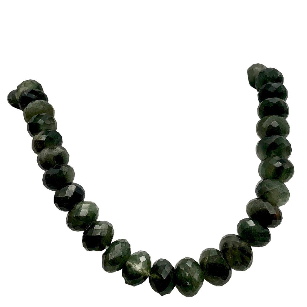 Natural Graduated Green Rutilated Faceted Quartz Rondelle Bead Strand | 16