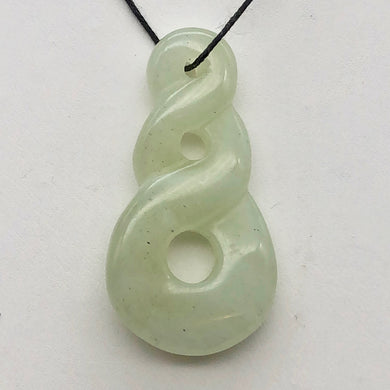 Hand Carved Natural Serpentine Infinity Pendant with Simple Black Cord 10821K - PremiumBead Primary Image 1