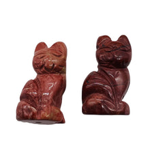 Load image into Gallery viewer, Adorable! 2 Jasper Sitting Carved Cat Beads | 21x14x10mm | Red with Green
