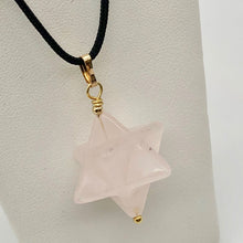Load image into Gallery viewer, Kabbalah Carved Rose Quartz Merkaba Star 14Kgf Pendant | 25x15x15mm (Star), 6mm (Bail Opening), 1.43&quot; (Long) | Pink/Gold - PremiumBead Alternate Image 5
