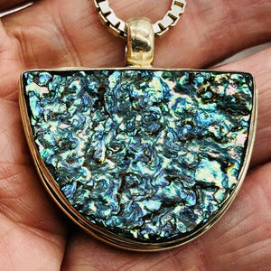 Abalone Shell Sterling Silver Drop Pendant | 1 3/8" Long | Blue/Silver | 1 Pendant