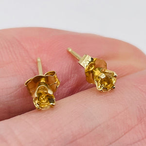 Citrine 14K Yellow Gold Stud Round Earrings | 3mm | Yellow | 1 Pair |