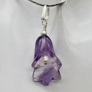 Lily! Natural Carved Amethyst Flower Sterling Silver Pendant |1 9/16 x 5/16" | - PremiumBead Primary Image 1